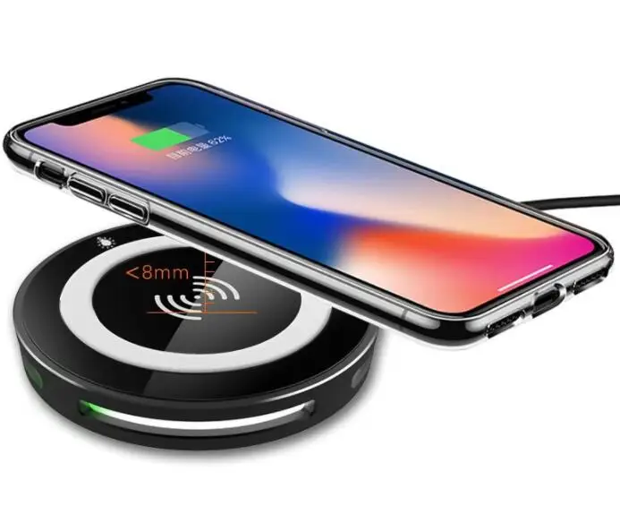 Стандартное Беспроводное зарядное устройство со светодиодной подсветкой QI для