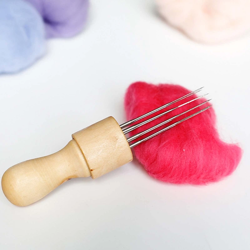 

DIY Felting Needle with Eight Needles Tool Craft Wool Felt Stitch Punch Solid Wooden Handle