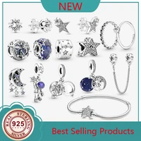 new 925 silver galaxy shining stars crescent moon beads are suitable for the original pandora bracelet womens diy charm jewelry