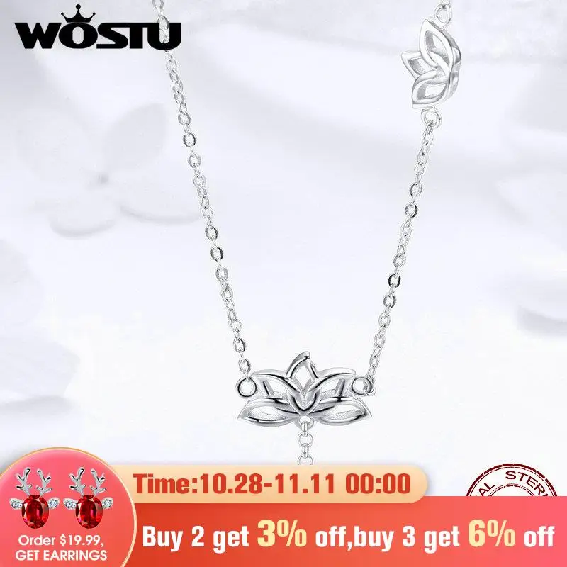 Женское Ожерелье с цветком лотоса WOSTU из стерлингового серебра 925 пробы роскошные