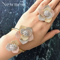 newness luxury flower blossom korean bangle ring set jewelry sets for women wedding engagement brincos para as mulheres
