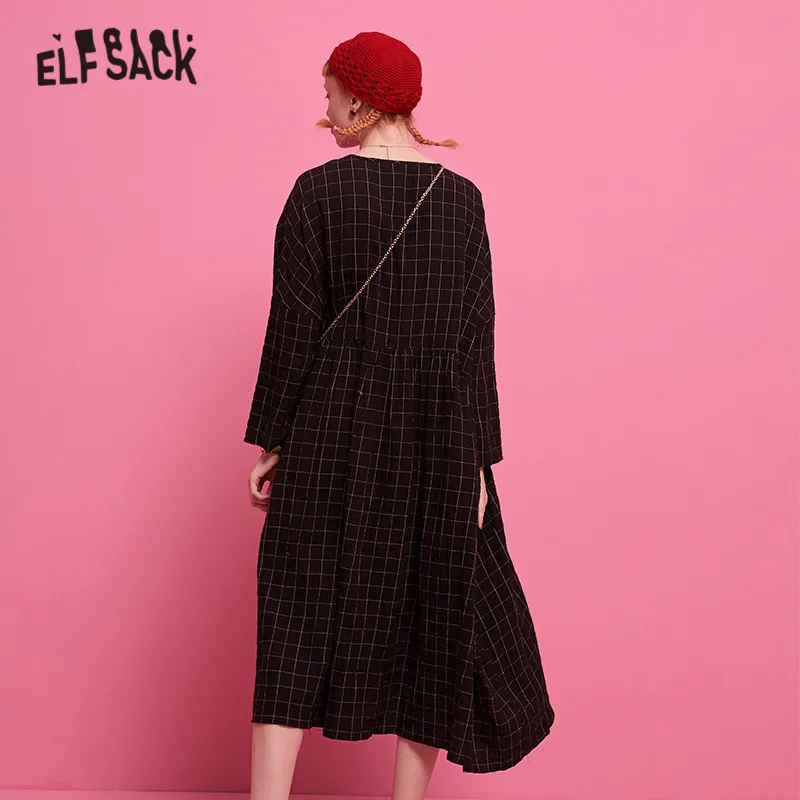 ELFSACK разноцветное клетчатое Повседневное платье для женщин осень 2019 длинные