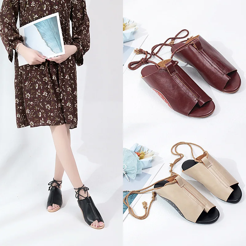 

2020 women's spring and summer new casual and comfortable flat-bottomed cross lace sandals plus size 35-43 women's sandals