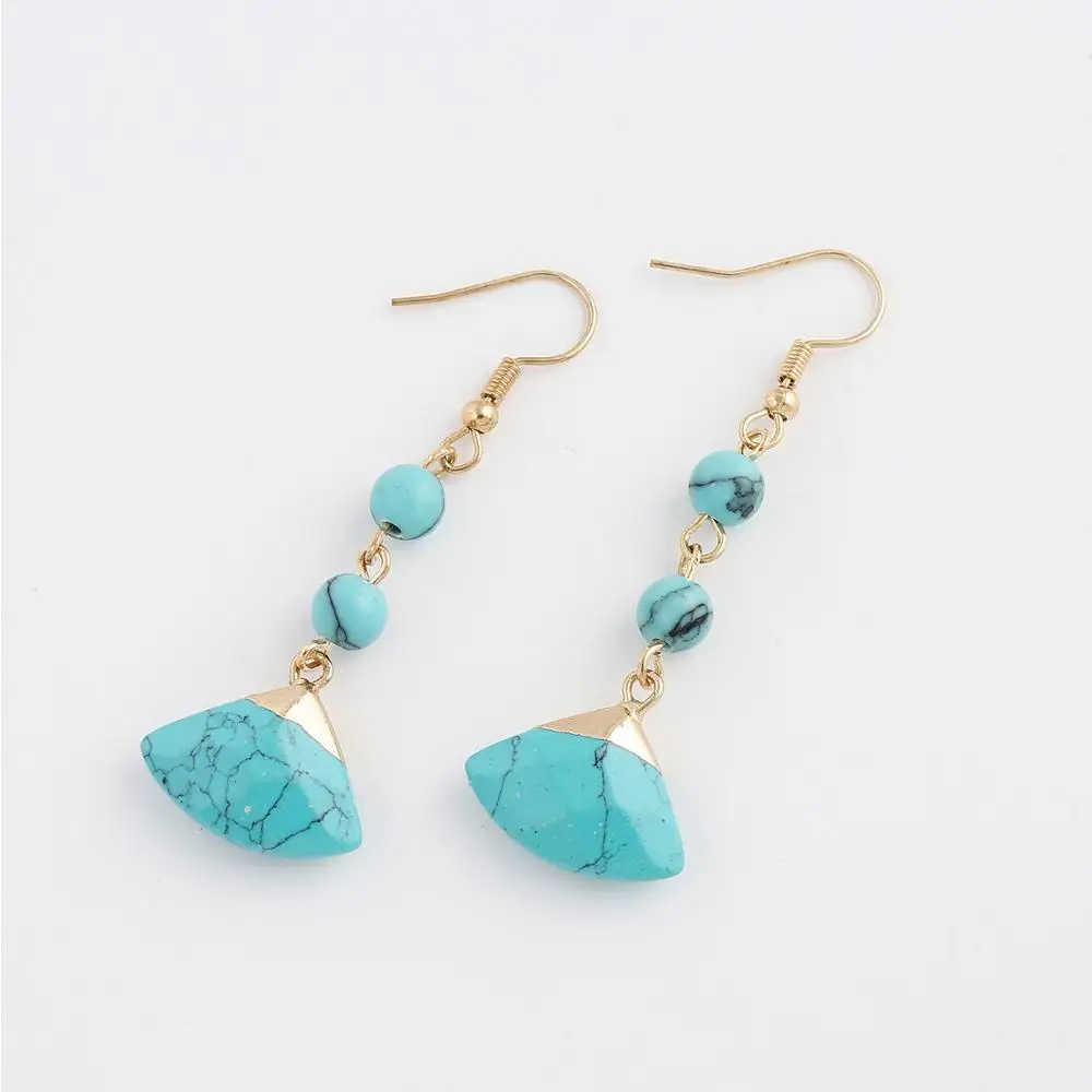 Этнические синие бирюзовый камень золотые серьги Богемия Винтаж Длинные