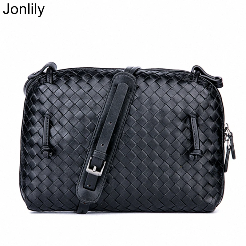 Jonlily Women Woven Sheepskin Leather Shoulder Bag Female Fashion Messenger Crossbody Bag Shell Bag Soft Daybag Purse -KG555