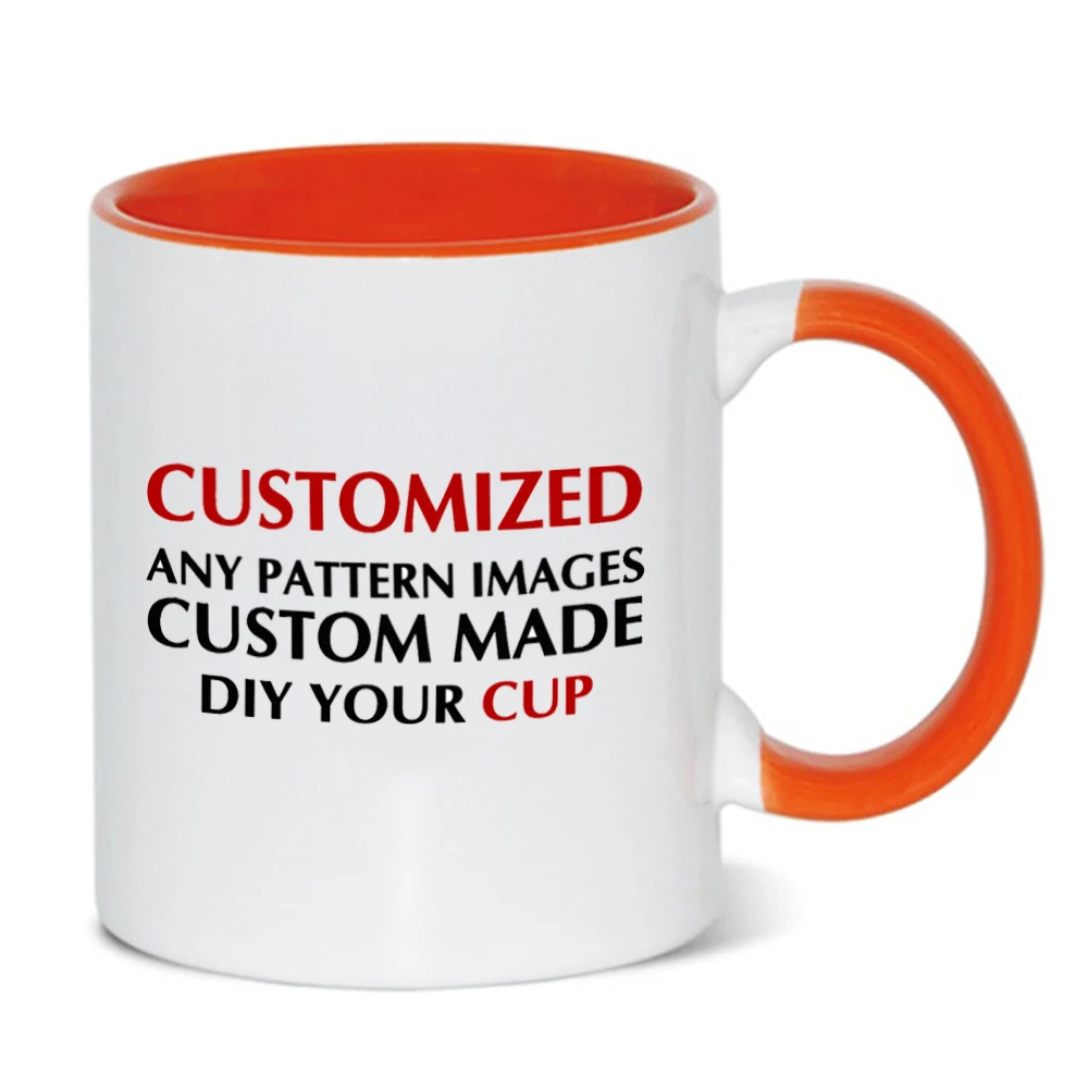 LIQU Personalized DIY photo coffee mug Multi color handle Milk Tea Cups with Custom Picture LOGO Text printing - Цвет: orange
