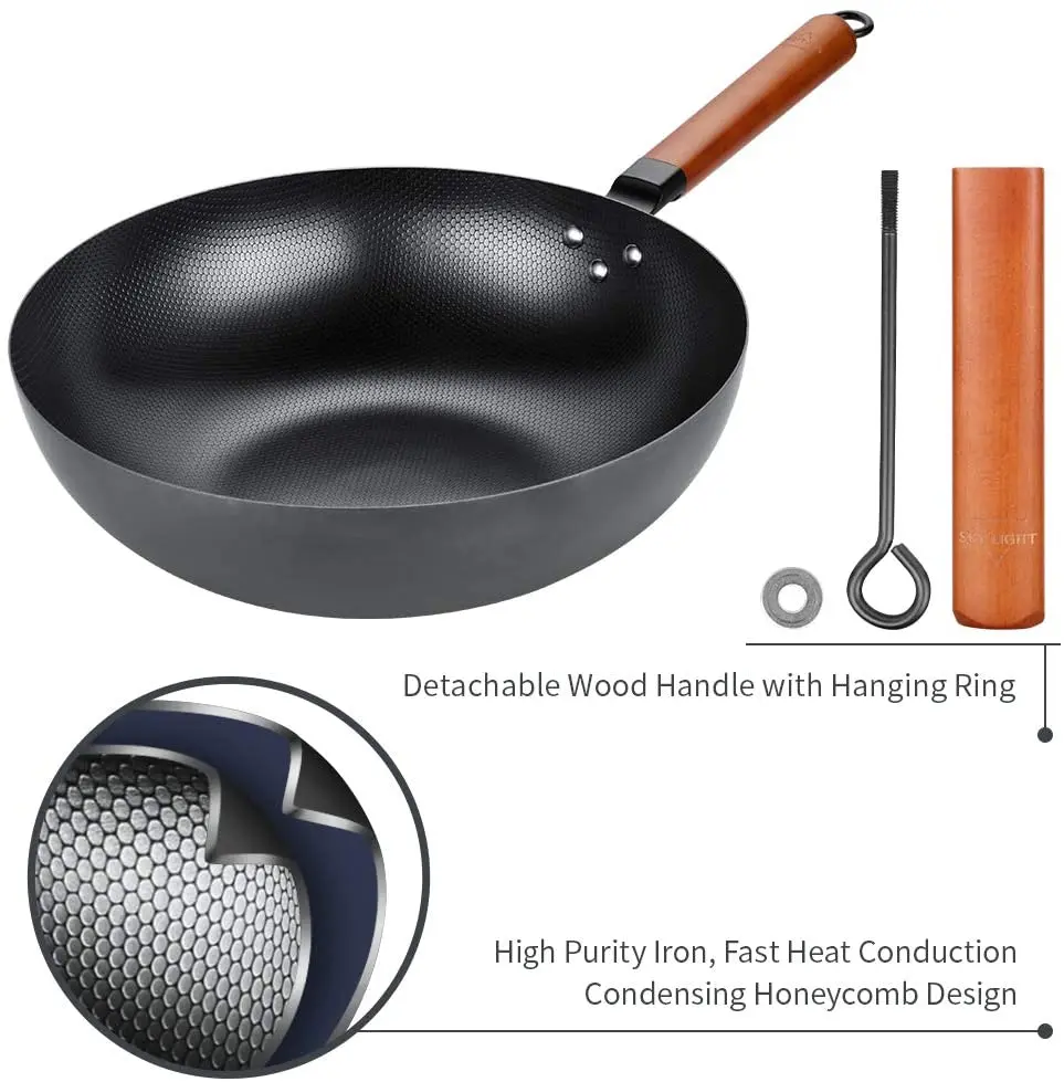 Сковорода Wok Индукционная 32 см без химических веществ 100% Из Углеродистой Стали со