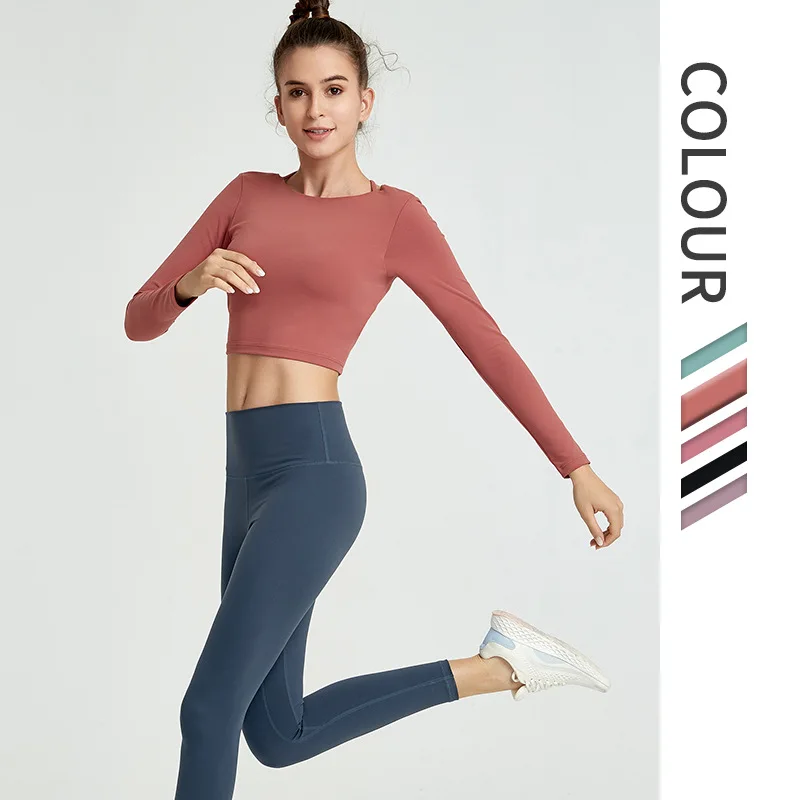 Бесшовный укороченный Топ с длинным рукавом для йоги женский топ открытой спиной