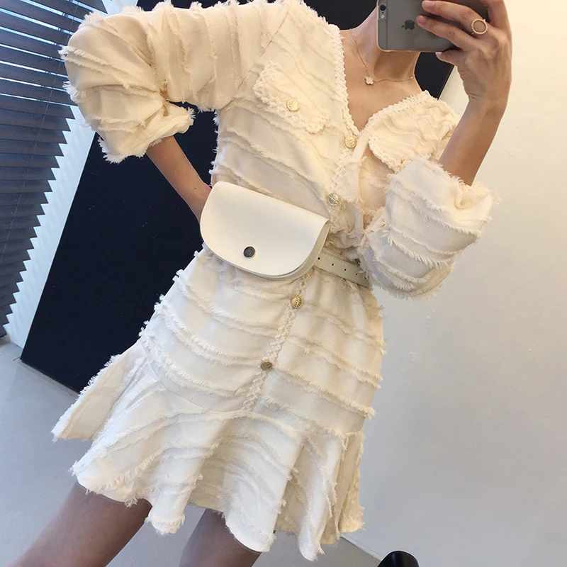 SHENGPALAE 2020 новое весеннее поступление v образный ворот оборки Vestidos женское платье с