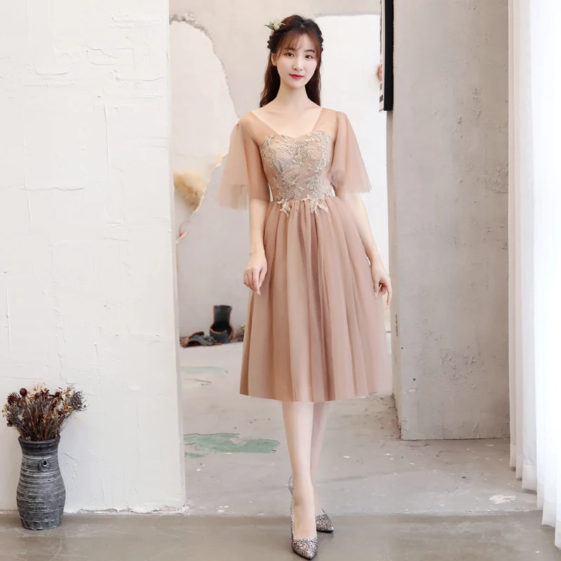 Бордовые Платья для подружки невесты Свадебные Элегантные чайные тюлевые