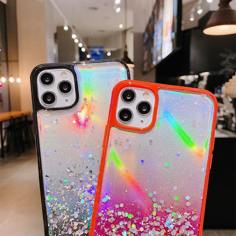 

Women Glitter Gypsophila Phone Case For iPhone 12 Mini Pro Max 11 Pro Max X XS MAX XR 7 8 6S 6Plus SE 2020 360 Full Back Cover