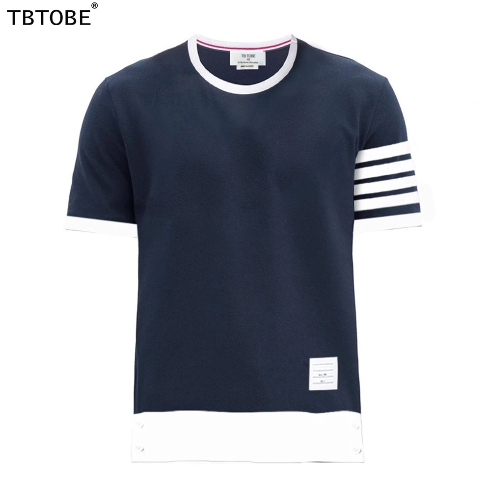 

Новинка 2021, стильная футболка TB TOBE в стиле пэчворк с четырьмя линиями, Высококачественная футболка TB, топы для мужчин и женщин, модный бренд ...