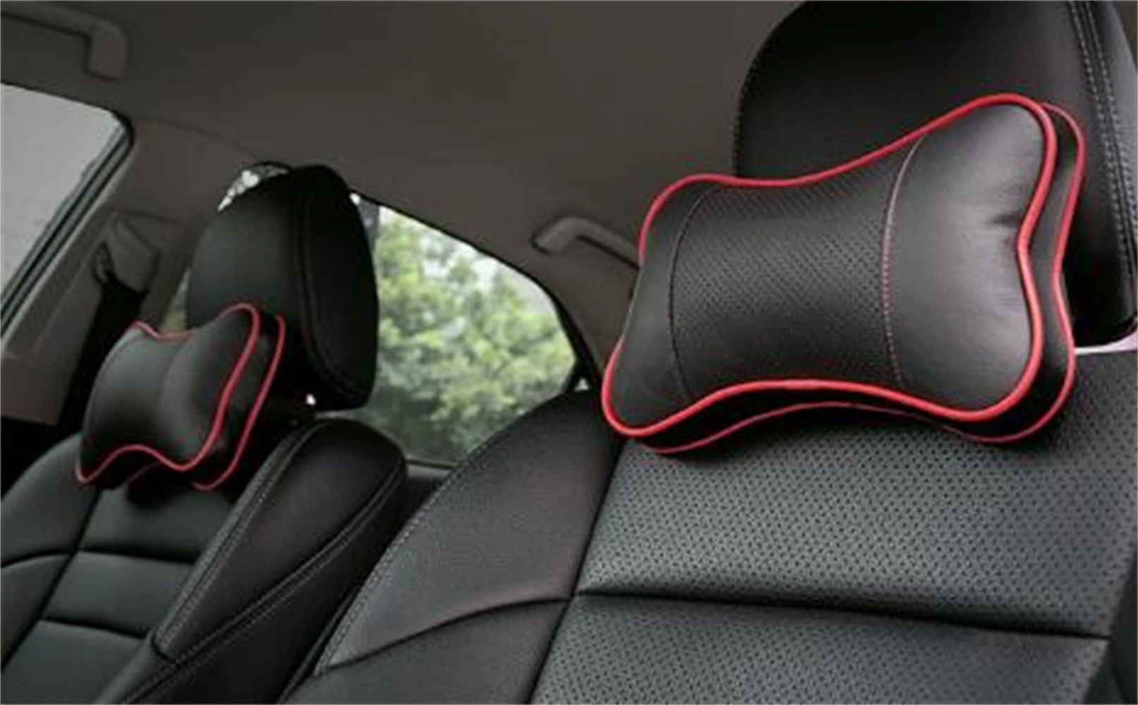 

New Arrival Car Neck Pillows Both Side Pu Leather Single Headrest Fit For Most Cars Filled Fiber Universal Car Pillow