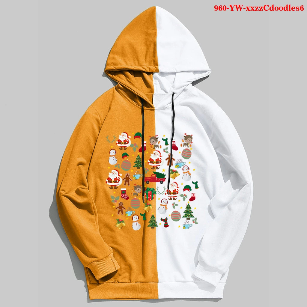 

christmas doodles Print Hoodie For Women Autumn Crewneck Sweatshirt Loose Hoodies Vintage Pullover Female christmas Clothing