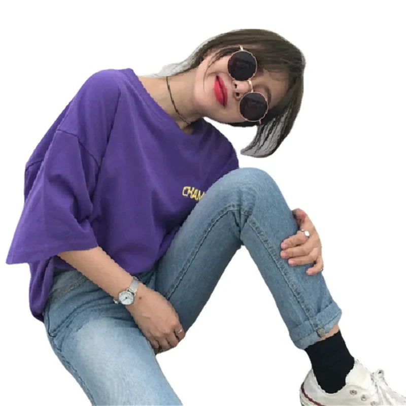 

Letter Embroidery Fashion Bottoming Shirt Women's 2021 Summer New Women's Loose T-shirt Women