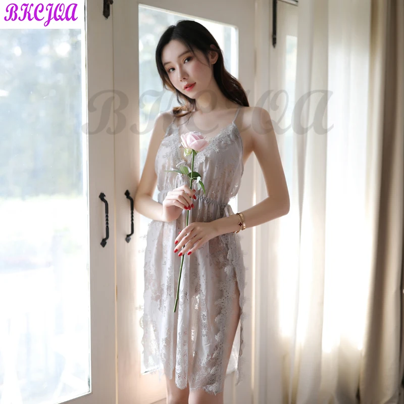 

Женская пижама размера плюс с открытой спиной, сексуальное нижнее белье, Прозрачная кружевная ночная рубашка с сексуальной одеждой, стринг...