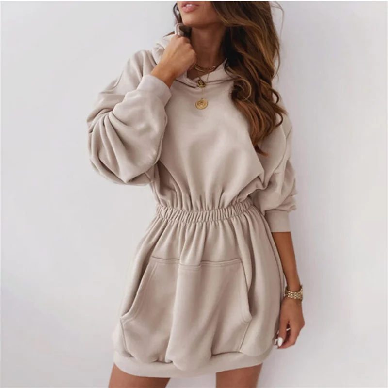 Осенняя Женская толстовка с большим карманом длинным рукавом и эластичной