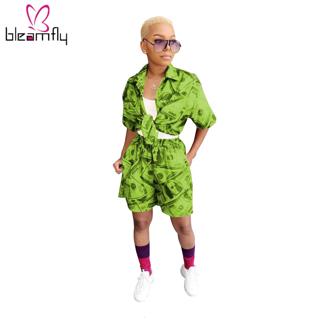 Новинка осени 2019 женские блузки с принтом доллара рубашки и брюки до колен