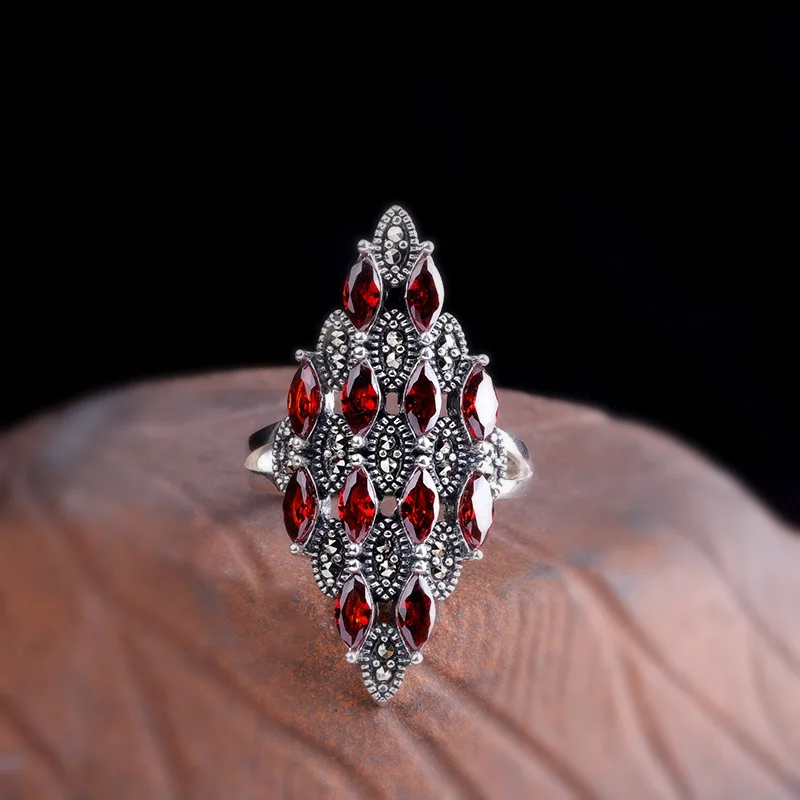 100% 925 пробы Серебряное Новое открытое женское кольцо с натуральным