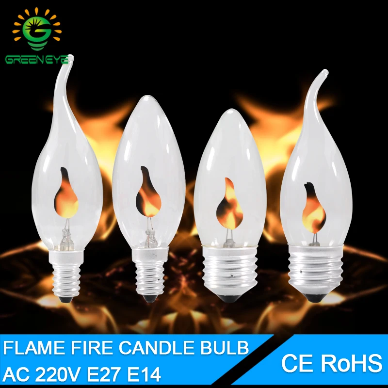 

led bulb E14 E27 Edison Flicker Flame Led Candle Light Fire Lighting Vintage 3W AC220V 240V Tail Retro Decor Energy Saving Lamp