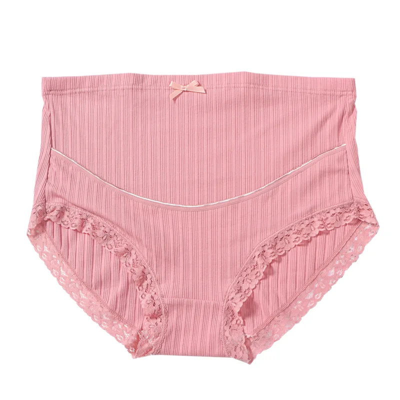 Bragas de maternidad de algod&oacute;n para mujeres embarazadas, ropa interior de cintura alta de encaje, bragas de embarazo de 40-110KG, 2 piezas, M-5XL-0