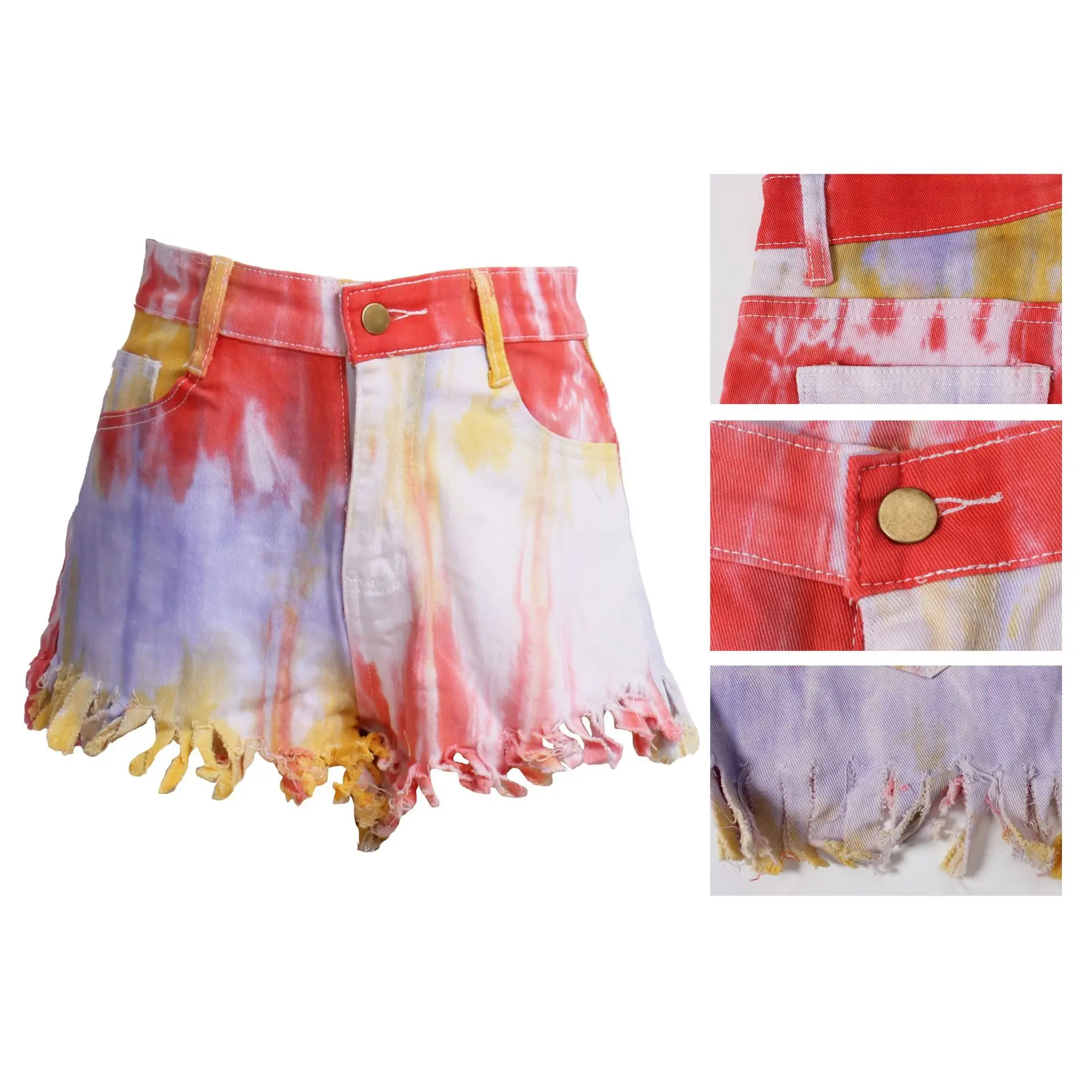 

2021 New Fashion Slim Women Sexy High Waist Shorts Tie Dyed Multi Color Stretch Denim Jeans Short Feminino Spodenki Damskie
