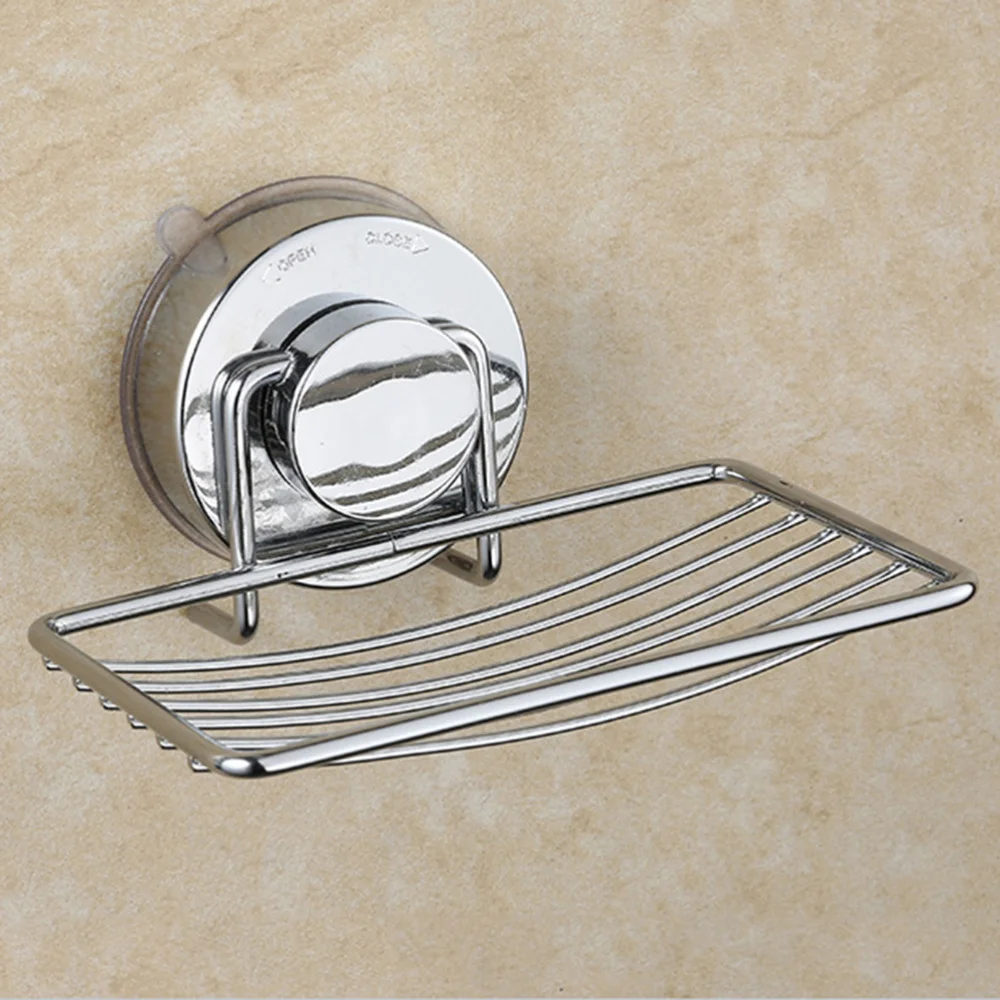

Suction Cup Bathroom Soap Dish Holder Container Box Stainless Steel Soap Rack for Kitchen Bathroom
