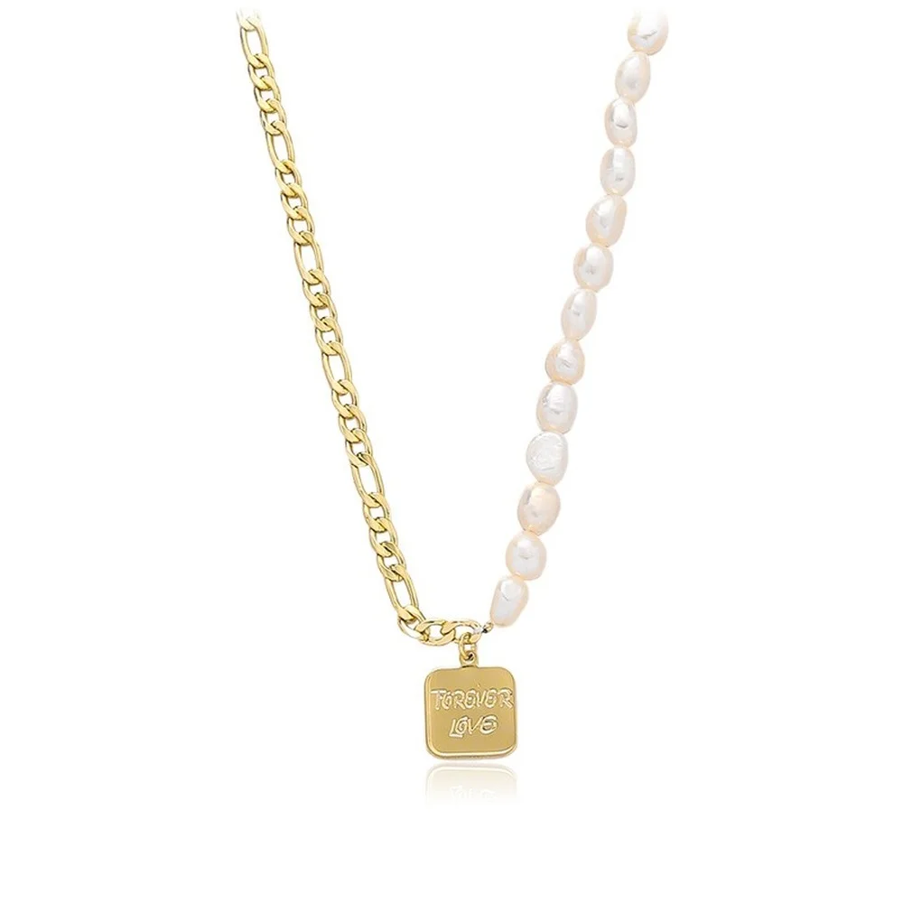 

Natural freshwater pearl stitching hip-hop necklace ins style simple street cold style ladies clavicle chain