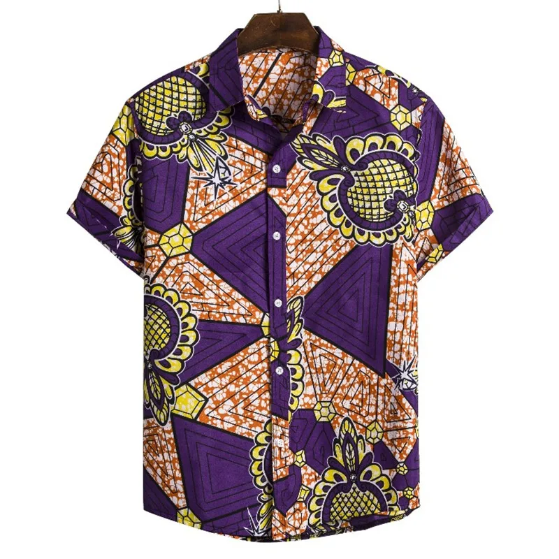 

African Floral Print Shirt Men Camisa Hombre 2022 Brand Slim Short Sleeve Party Shirt Men Harajuku Streetwear African Clothing