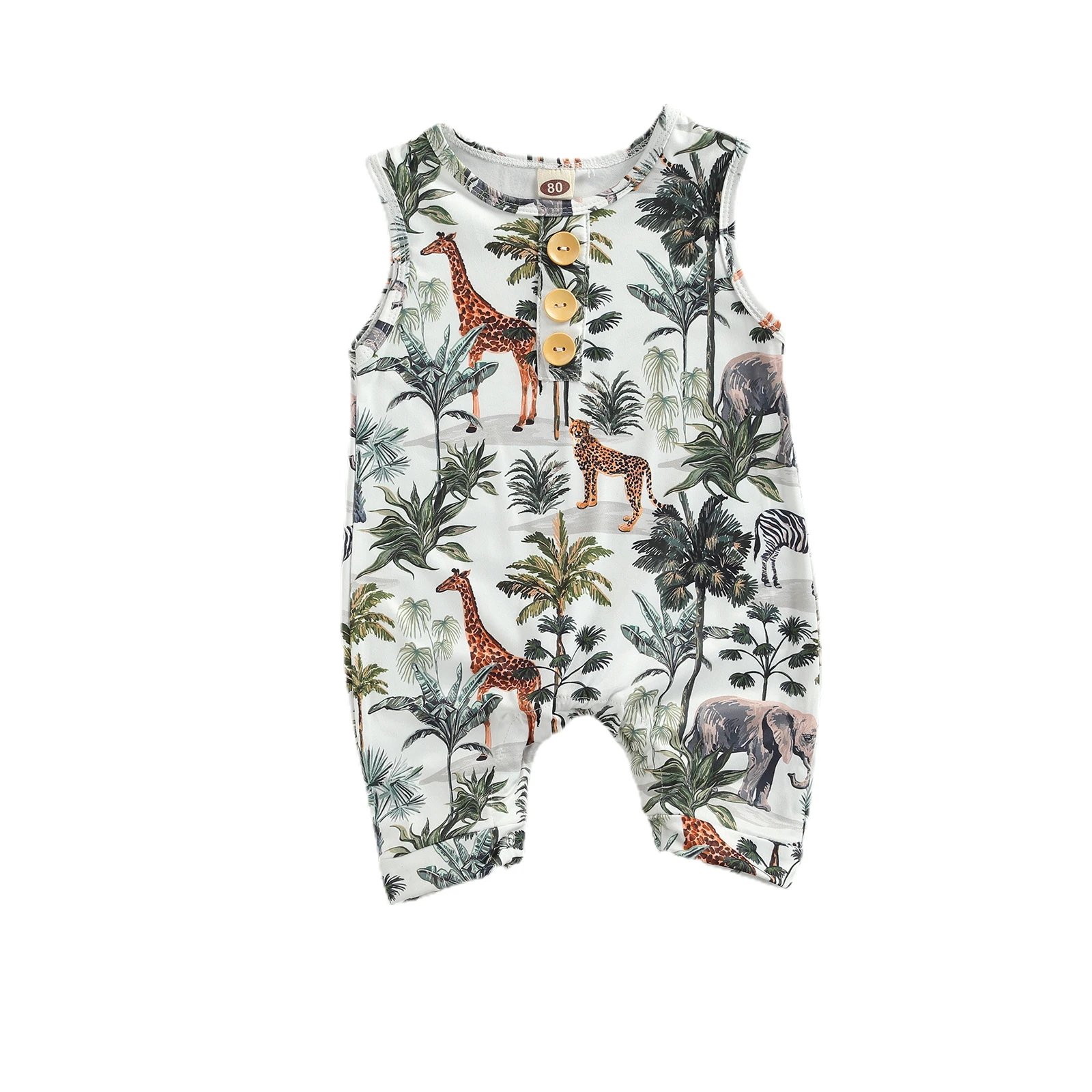 

0-24M Summer Casual Boys Girls Rompers Animal Printed Sleeveless Button Jumpsuits One Piece