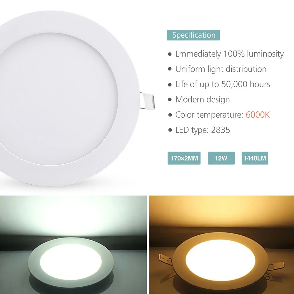 

2x 12W LED Round Recessed Ceiling Flat Panel Down Light Ultra Slim Cool White US