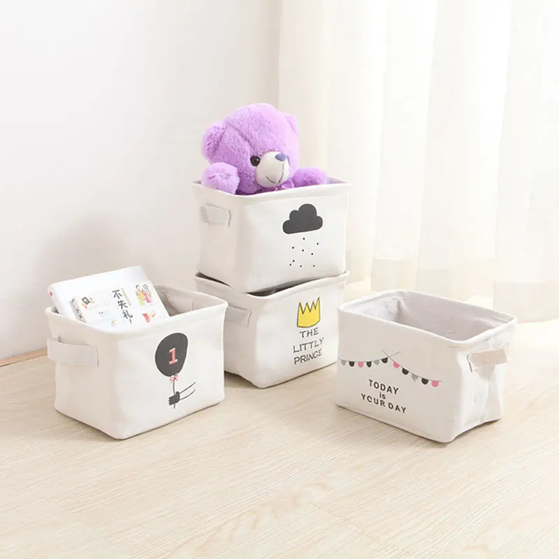 

New Foldable Sundries Fabric Basket Canvas Double Basket With Cute Printing Underwear Storage Box For Bedroom Desktop Organizer