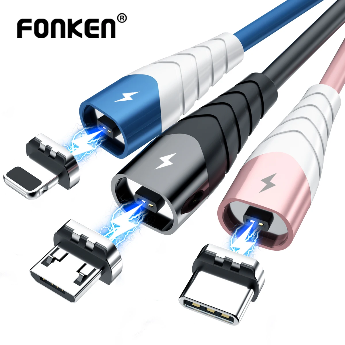 Магнитное зарядное устройство FONKEN Usb-кабель Micro Usb Type-C 3 в 1 зарядный провод для Iphone