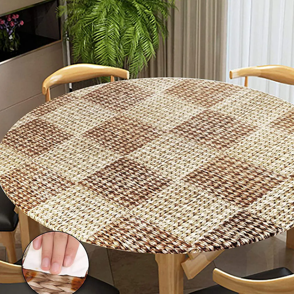 Круглая скатерть из ПВХ водонепроницаемая плетеная кухонная с узором для дома