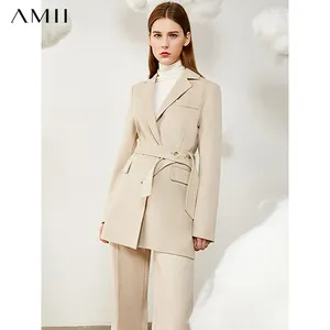 Amii минимализм зима 100% шерстяное пальто Женская мода OLstyle простой однотонный ремень двустороннее шерстяное пальто Женская куртка 12020325