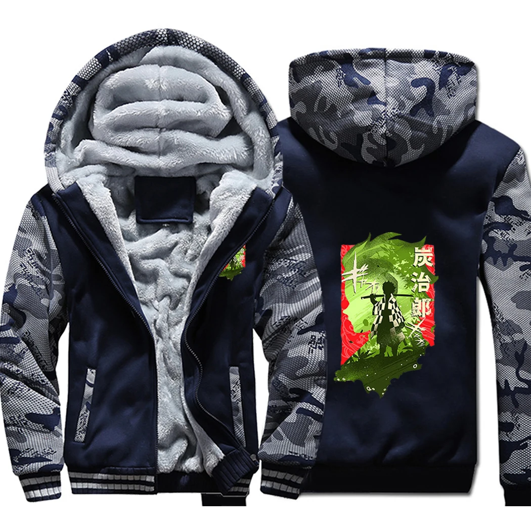 

Japanese Anime Kimetsu No Yaiba Demon Slayer Men's Winter Thicken Camouflage Hoodies Streetwear Jacket Sweatshirt Pullover Coat