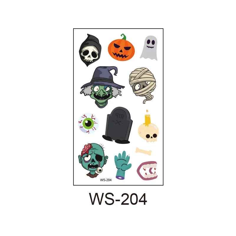 

2021 New Halloween Children's Adult Waterproof Sweaty Various Funny Cartoon Styles Pumpkin Disposable Temporary Tattoo Stickers
