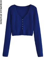 women cropped cardigan 2022 new v neck long sleeves slim knitted cardigan womens sexy fashion short knitted top blue cool girl