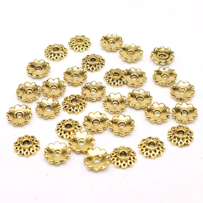 

Wholesale Tibetan Silver Plated Zinc Alloy End Caps Small Flower Beads Caps Mix Spacer Beads Pattern Bead Caps 5mm 100/200pcs