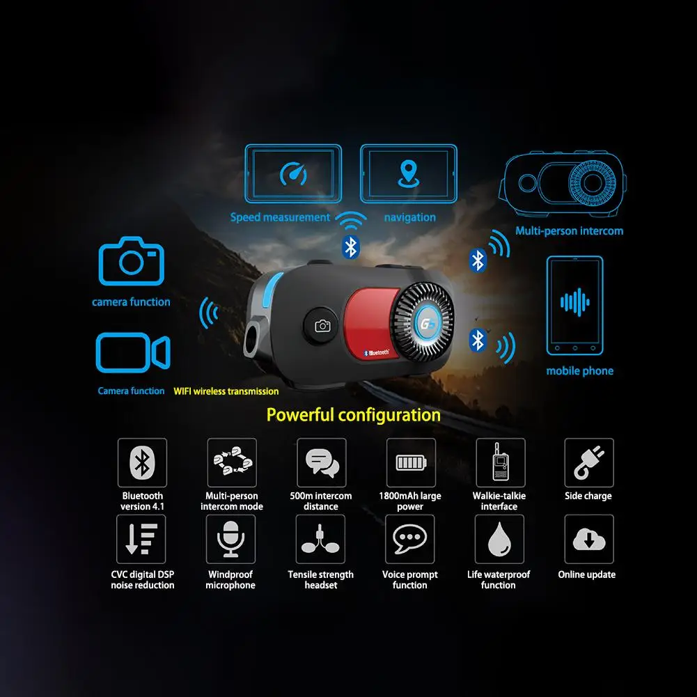 

Bluetooth-гарнитура G5 для мотоциклетного шлема, водонепроницаемая HD-камера
