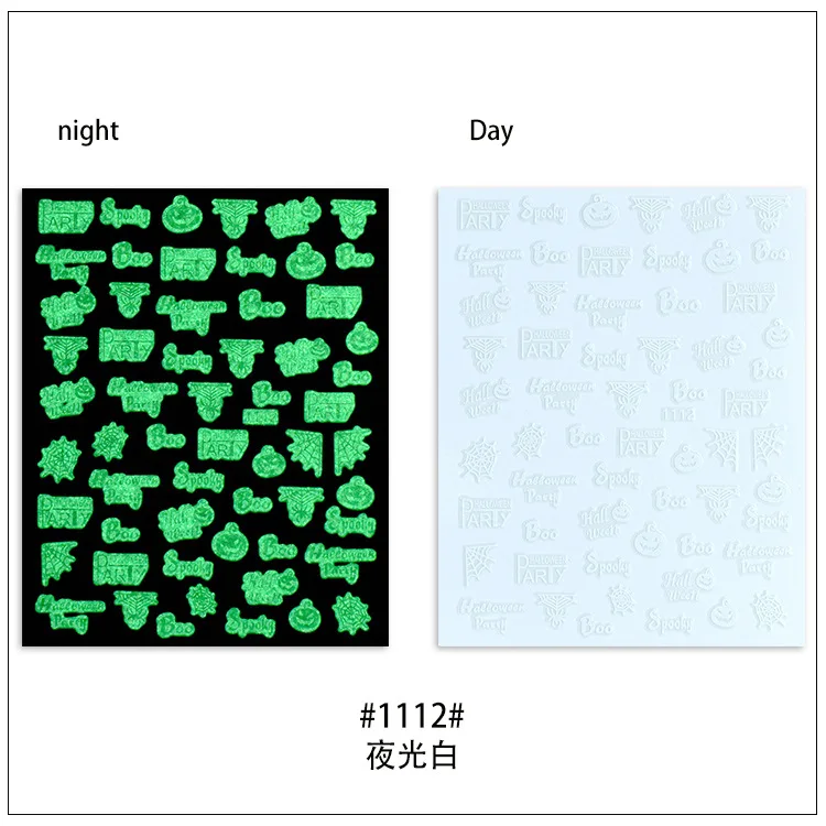 

Luminous Effect 3D Halloween Party Design Letter Nail Art Back Glue Nail Art Sticker Decoration Manicures Tips Tool Summer