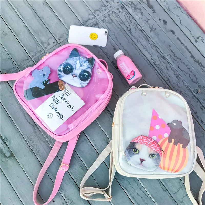 Милый модный студенческий рюкзак с кошачьими ушками прозрачная сумка ita мягкая