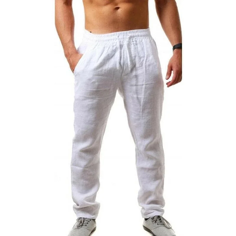 

Pantalones de lino y algodón para hombre, ropa de calle transpirable, de Color sólido, para Fitness, para otoño, S-3XL
