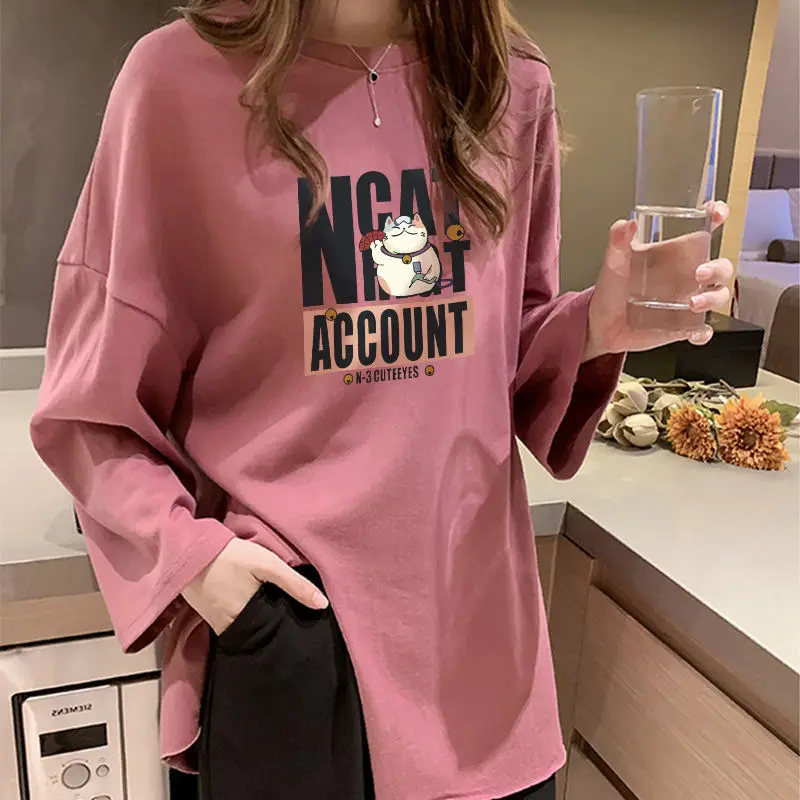 

Spring 2021 New Net Red Long-Sleeved T-Shirt Female Ins Tide Super Fire Split Top Clothes Loose Mid-Length Bottoming Shirt