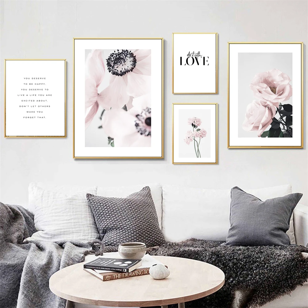 

Pink Rose Flower Botanical Oil Canvas Painting Fashion Wall Art Poster And Painting For Living Room Simplicity Nordic Home Decor