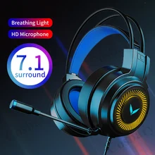 Hot Gaming Headset Gamer Headphones 7.1 Surround Sound Stereo Wired Earphones USB Microphone Colourful Light for PC Laptop PS4