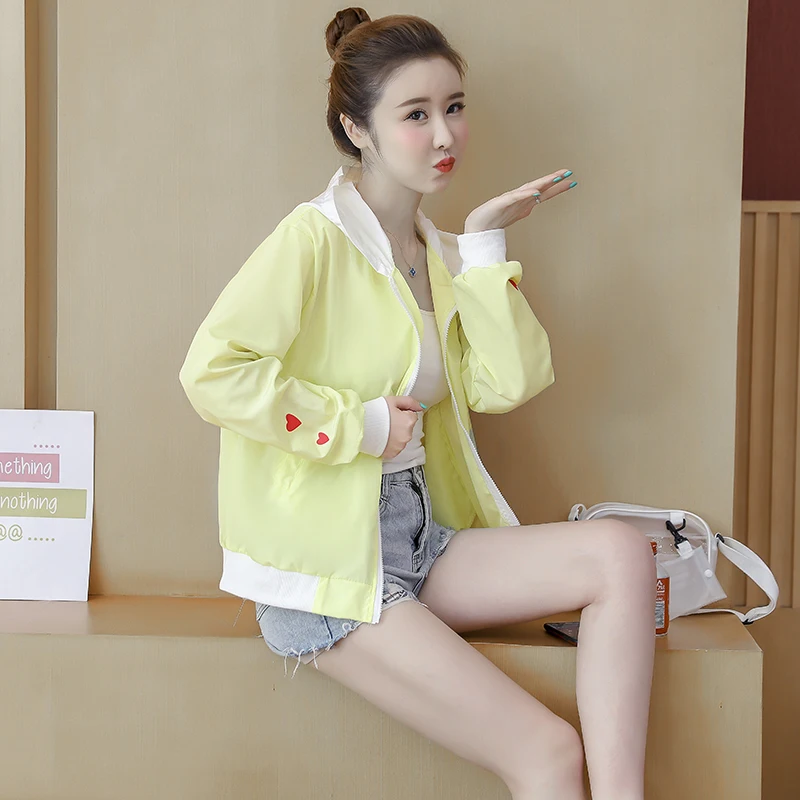 

Summer Print Hooded Thin Baseball Jacket Women Casual Long-sleeve Bomber Tops Breathable Sunscreen Cardigan Loose Coat 3 Colors