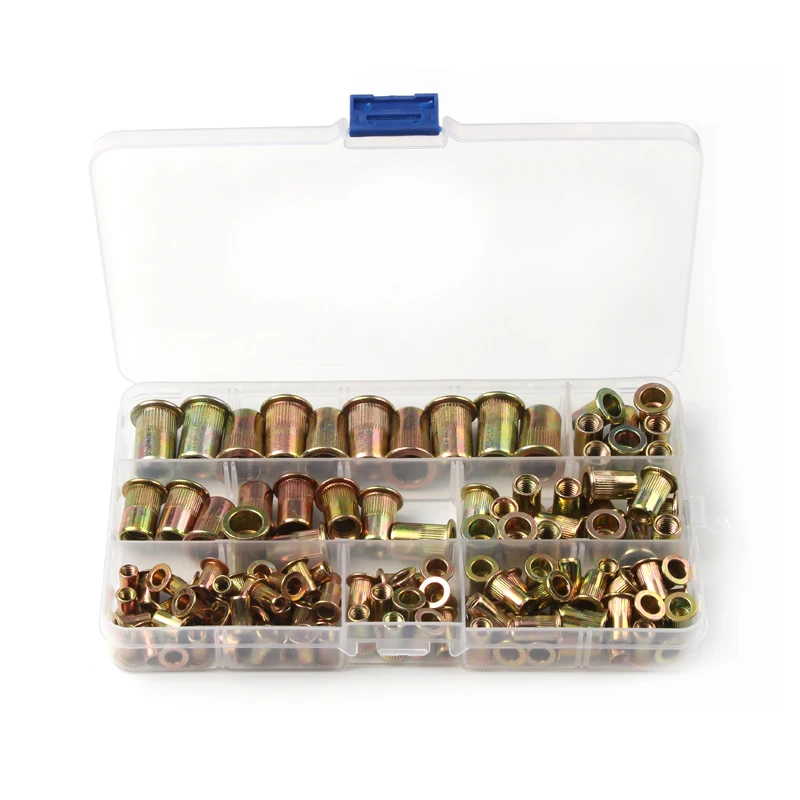

M4/5/6/8/10 Carbon Steel Rivet Nuts Flat Head Rivet Nuts Set Nuts Insert Reveting 120pcs/box