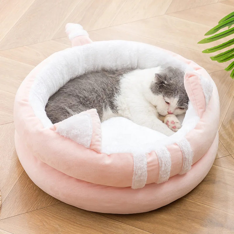 

Semi-Enclosed Cat Bed Kitten Lounger Cat House Tent Washable Cave Soft Pet Sleeping Bed Cozy House Pet supplies