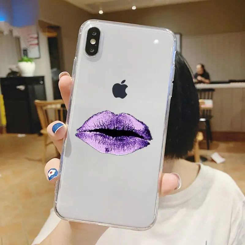 

Shiny sexy lips Phone Case Transparent soft For iphone 5 6 7 8 11 12 s c se plus mini x xs xr pro max shell